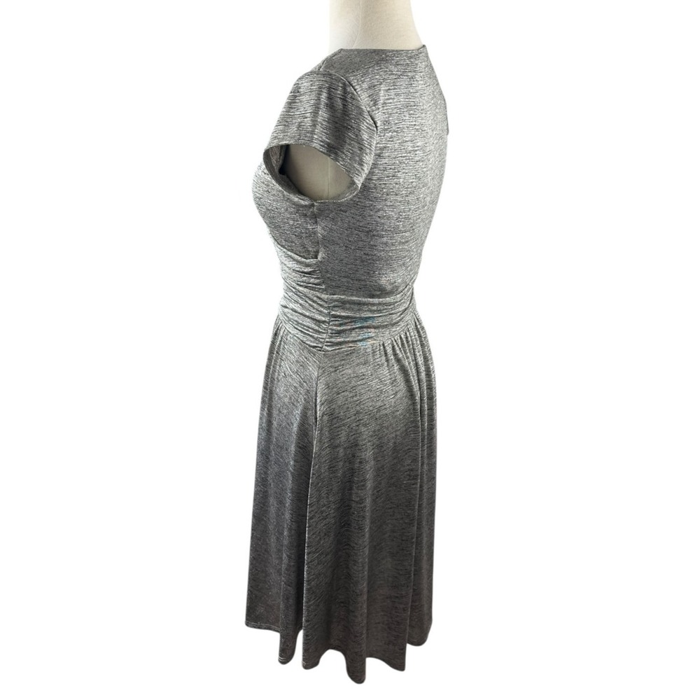 Maeve  x Anthropologie Tamera Metallic Silver Shimmer Jersey Dress Faux Wrap XS - Picture 9 of 16